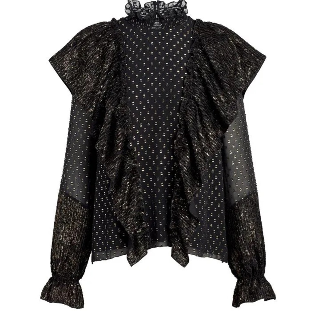 Like New! Rachel Zoe Collection Sienna Black and Gold Fil Coupe Blouse